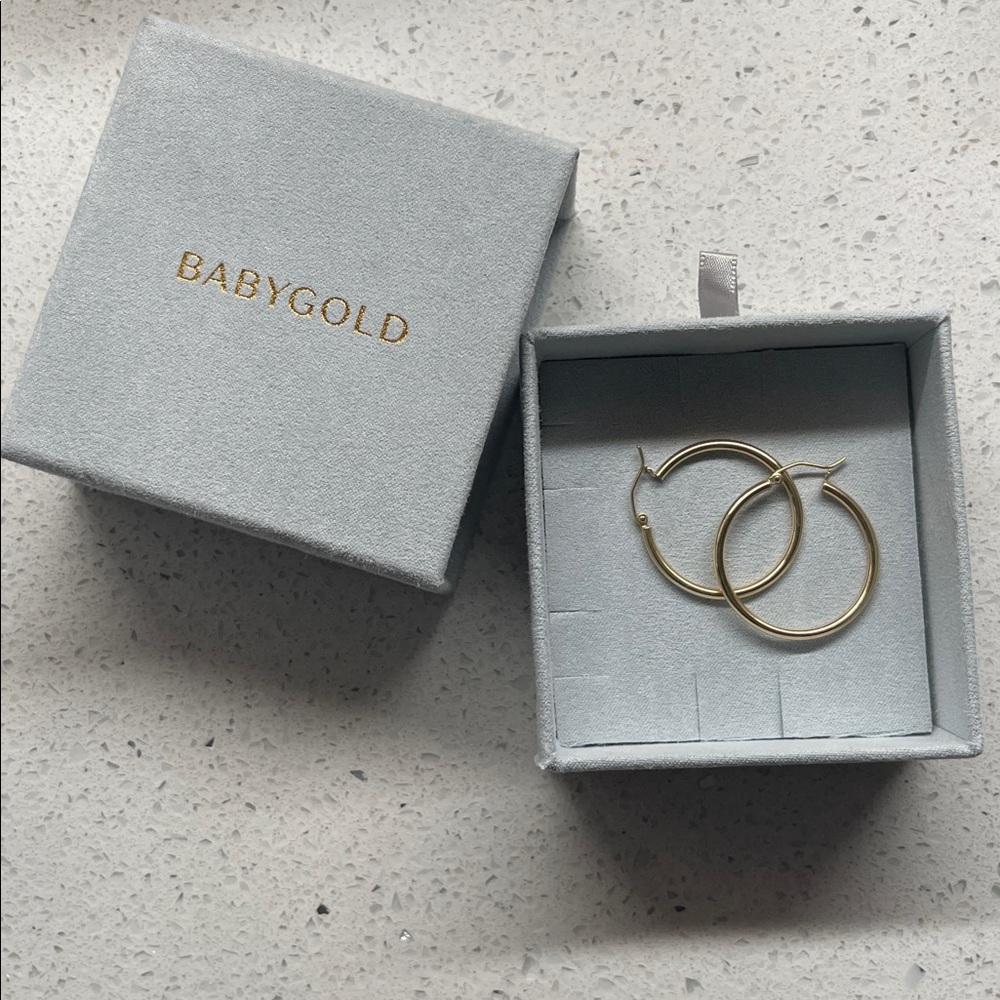 14K Yellow Gold 25mm Hoop Earrings